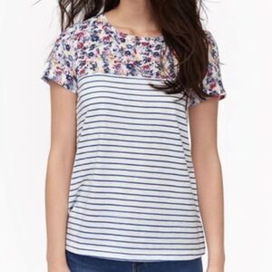 Joules Suzy Jersey/Woven Striped - Floral Mix T-Shirt Top Size 10